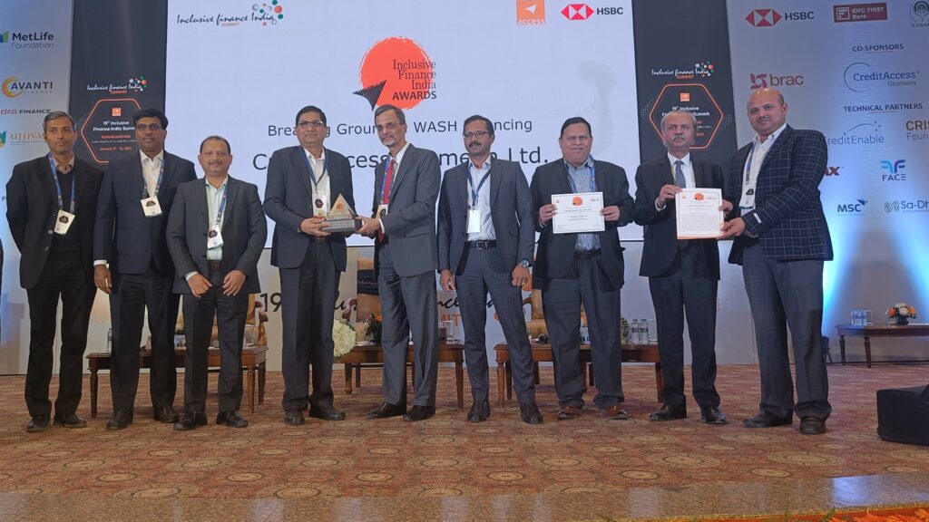 CreditAccess Grameen wins "Breaking Ground in WASH Financing" award at the IFI Summit 2022, New Delhi.